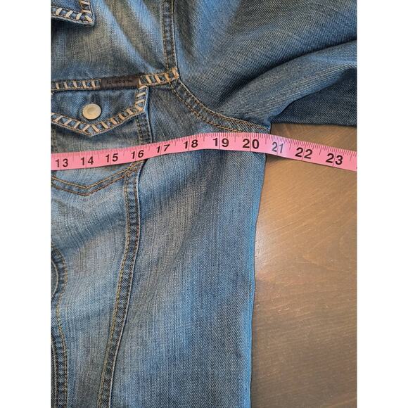 Liz Claiborne Denim Jean Jacket Women's Size L Stitching Button Up Pockets Y2k - Picture 6 of 14